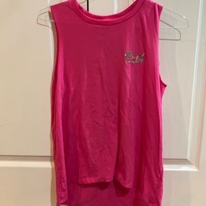 Pink tank top with sequin lettering